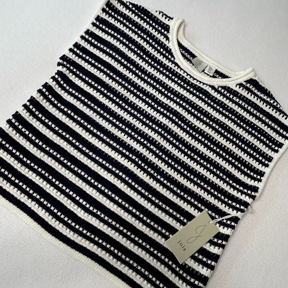 Joie Women's Size M NWT Sleeveless Rope Chenille Sequin Sweater Navy Blue White